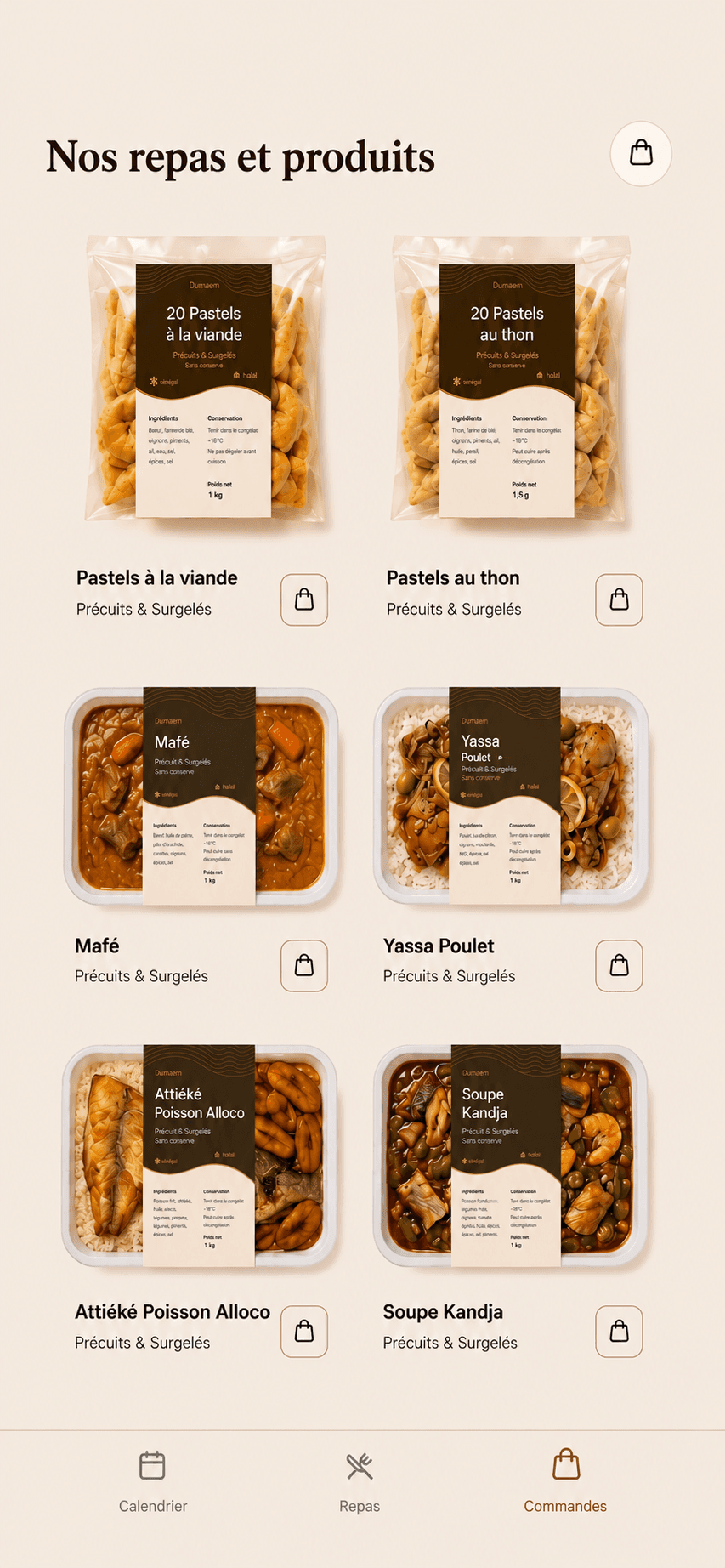 Capture de l'application Dumaan sur l'ecran produits