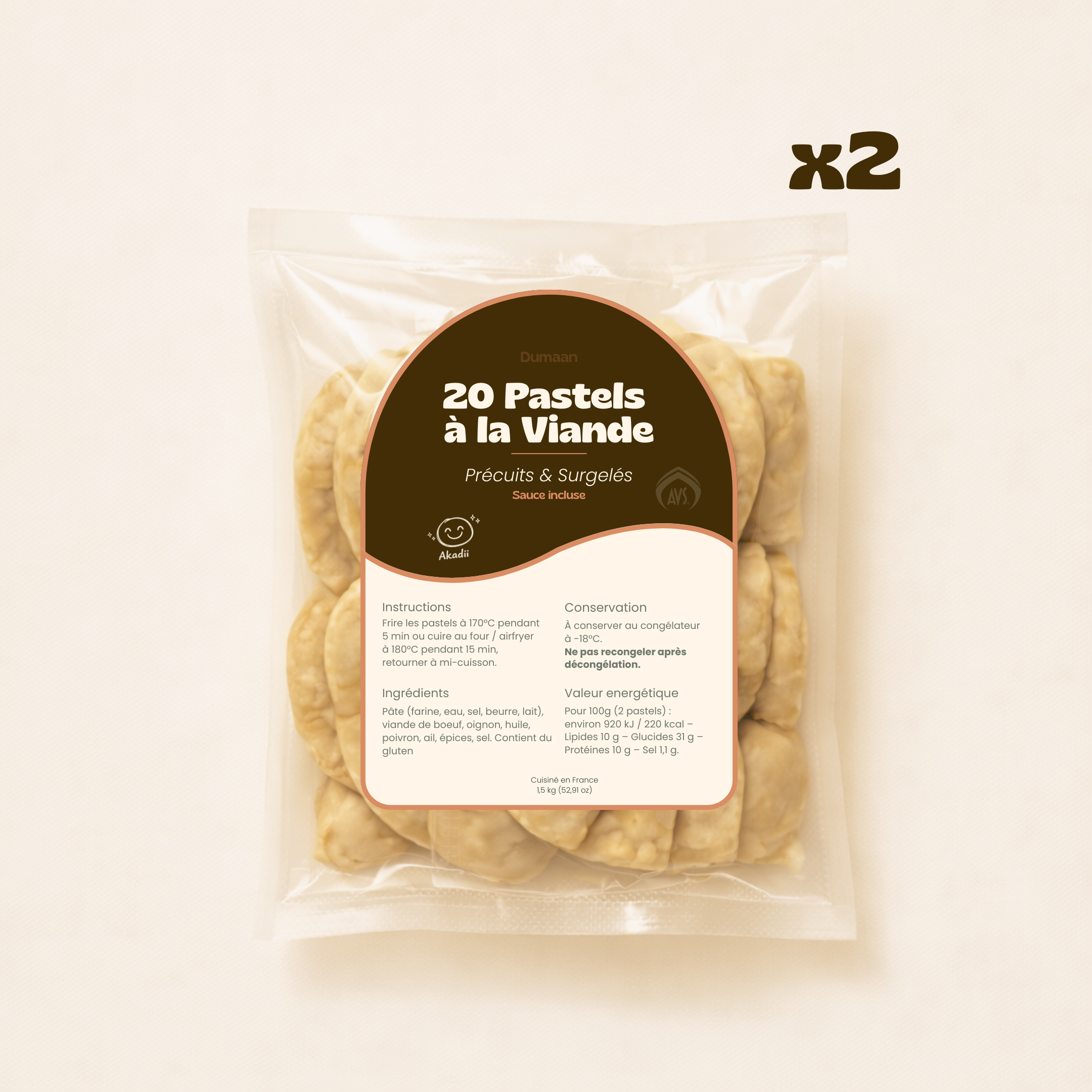 40 Pastels à la Viande (AVS) Précuites & Surgelées I Lot de 2 packs